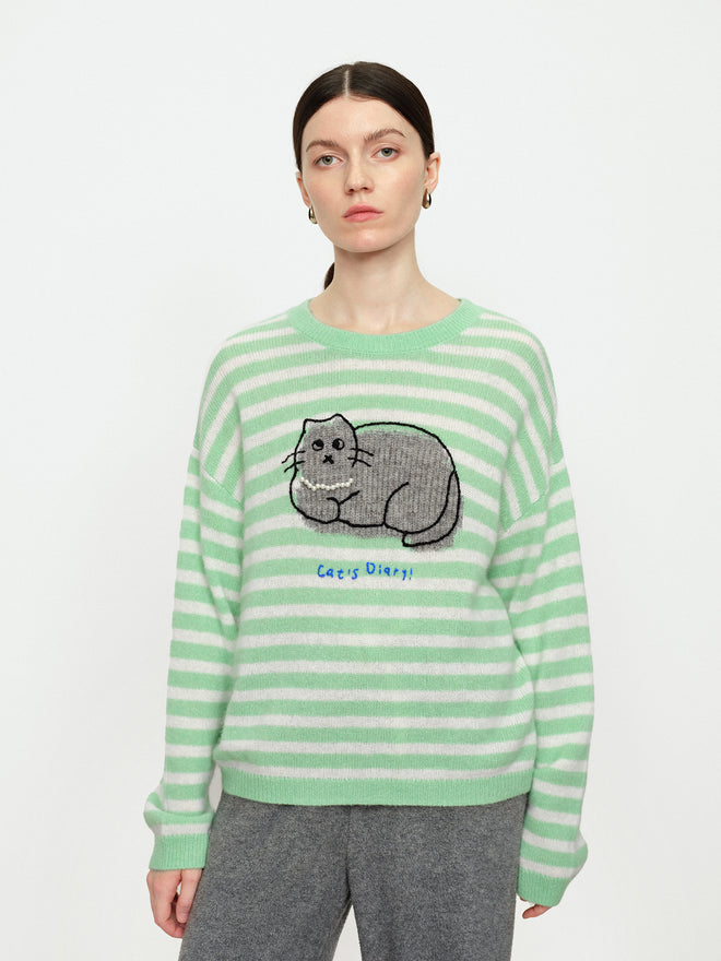 Cat with Pearl Necklace - Sweater