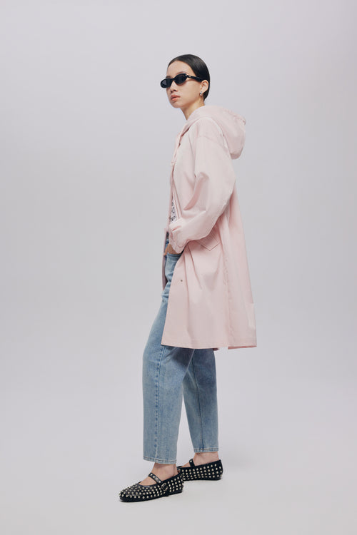 Soft Pink Hooded Trench Coat