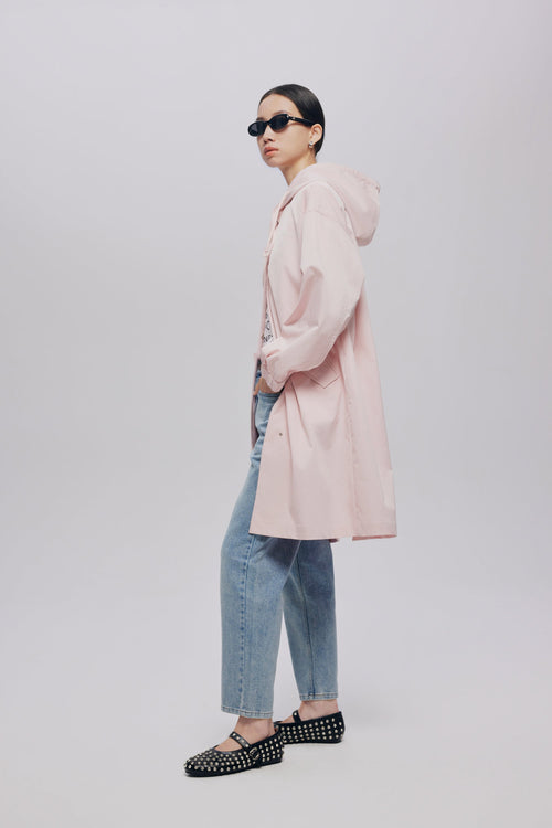 Soft Pink Hooded Trench Coat-Sample