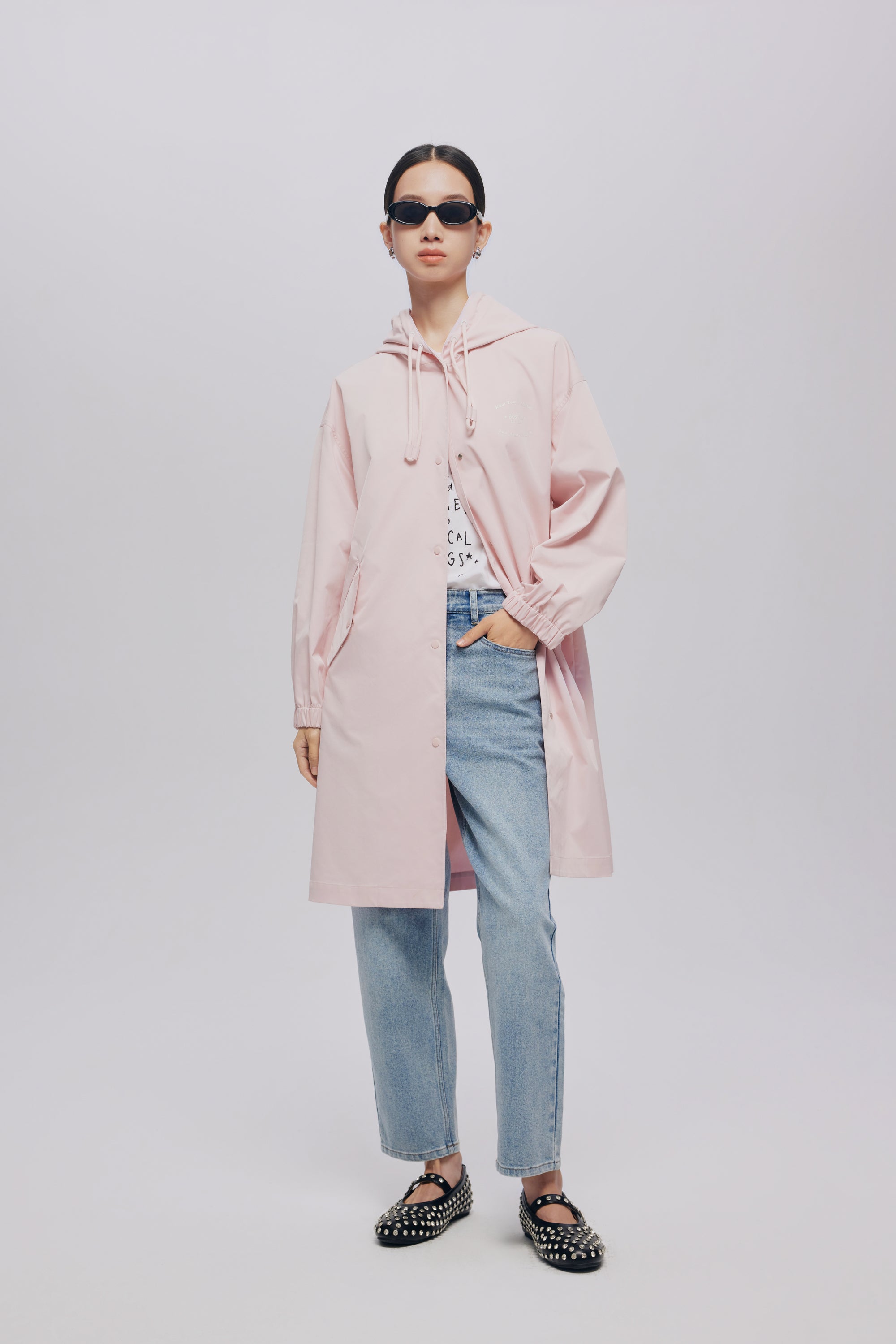 ピンク トレンチコート フード付き フロントジップトレンチコート（PINK） - PINUE ジャケット・アウター