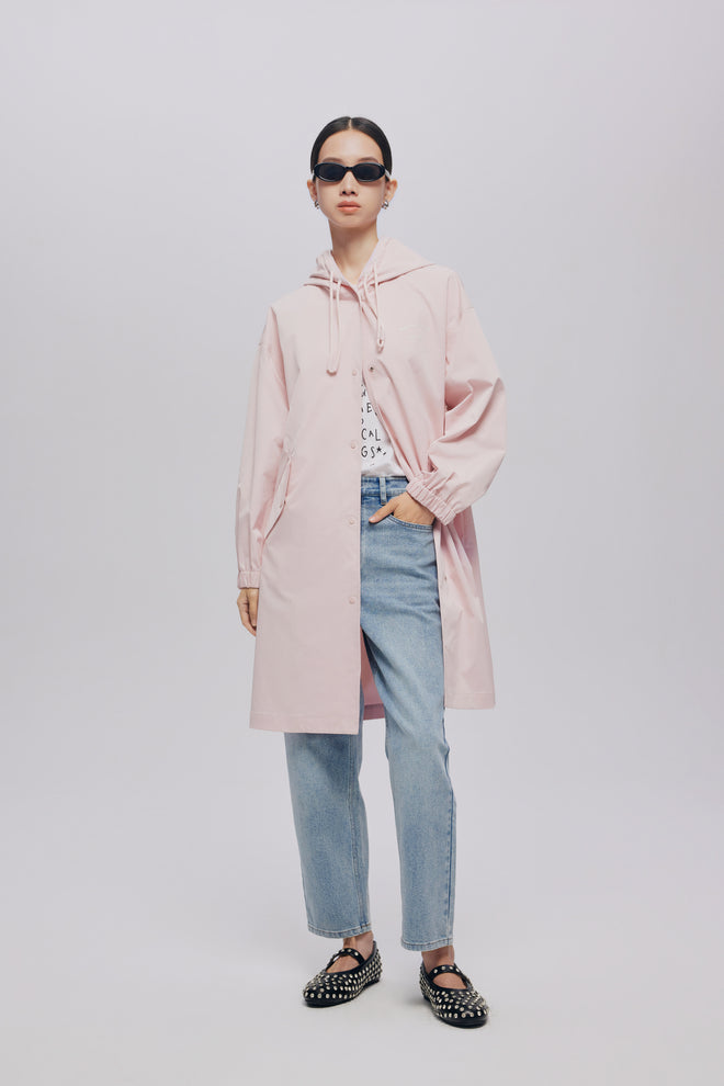 Soft Pink Hooded Trench Coat