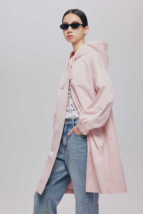 Soft Pink Hooded Trench Coat