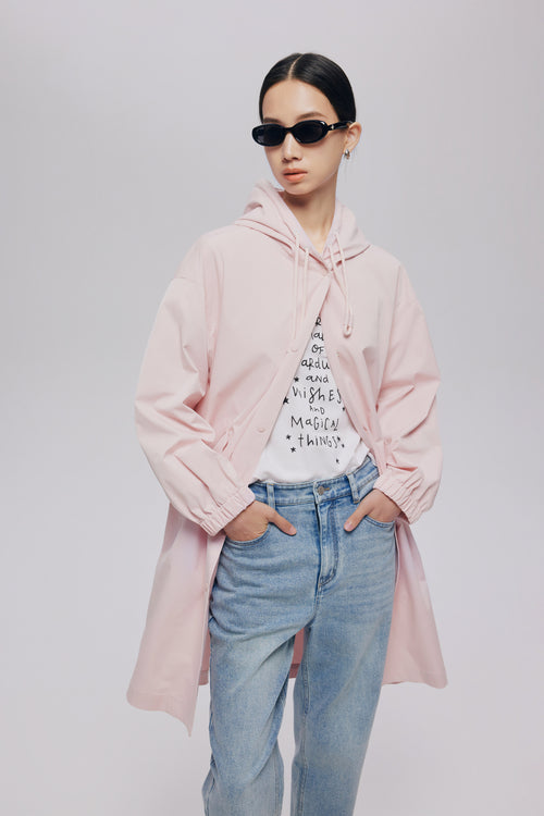 Soft Pink Hooded Trench Coat