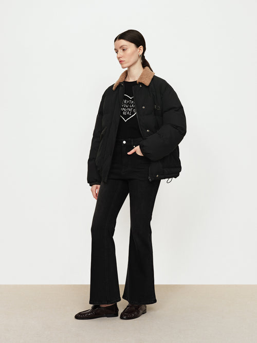 Color Blocked Lamb Fur Collar Down Jacket