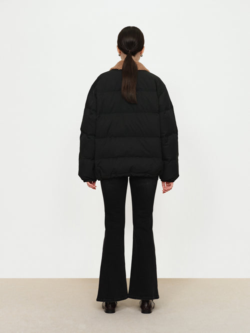 Color Blocked Lamb Fur Collar Down Jacket