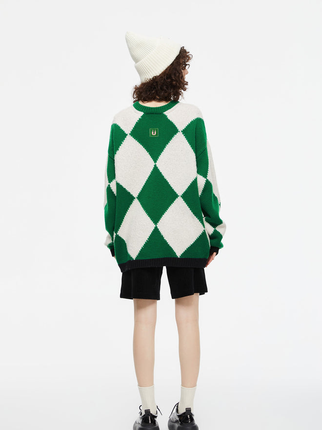 Green Diamond Knit Sweater-Sample