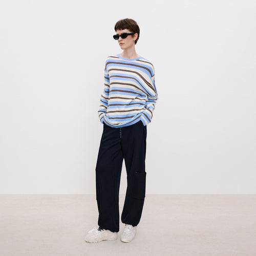Blue & Brown Stripe Relaxed Sweater
