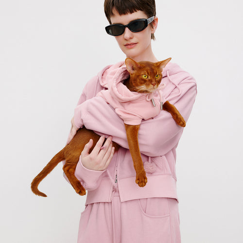 Cat Soft Pink Zip-Up Hoodie