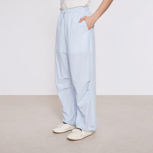 Blue and White Plaid Relaxed Pants