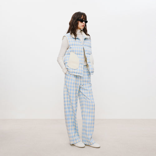 Blue & White Plaid Down Vest