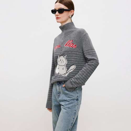 Meow Half-Zip Sweater