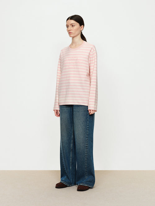 Slightly Tipsy Pink Mist Rolled Edge Sweater