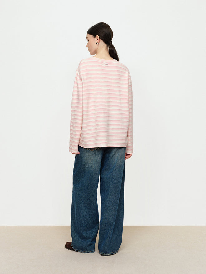 Slightly Tipsy Pink Mist Rolled Edge Sweater