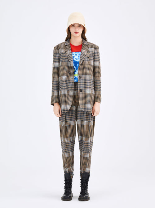 Brown Vintage Plaid Blazer - Urlazh New York