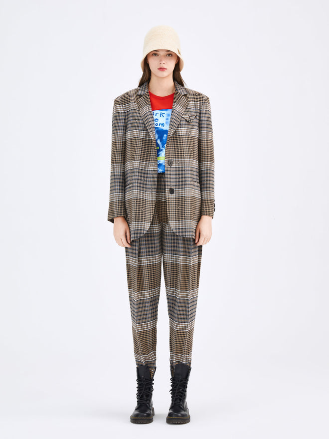 Brown Vintage Plaid Blazer - Urlazh New York