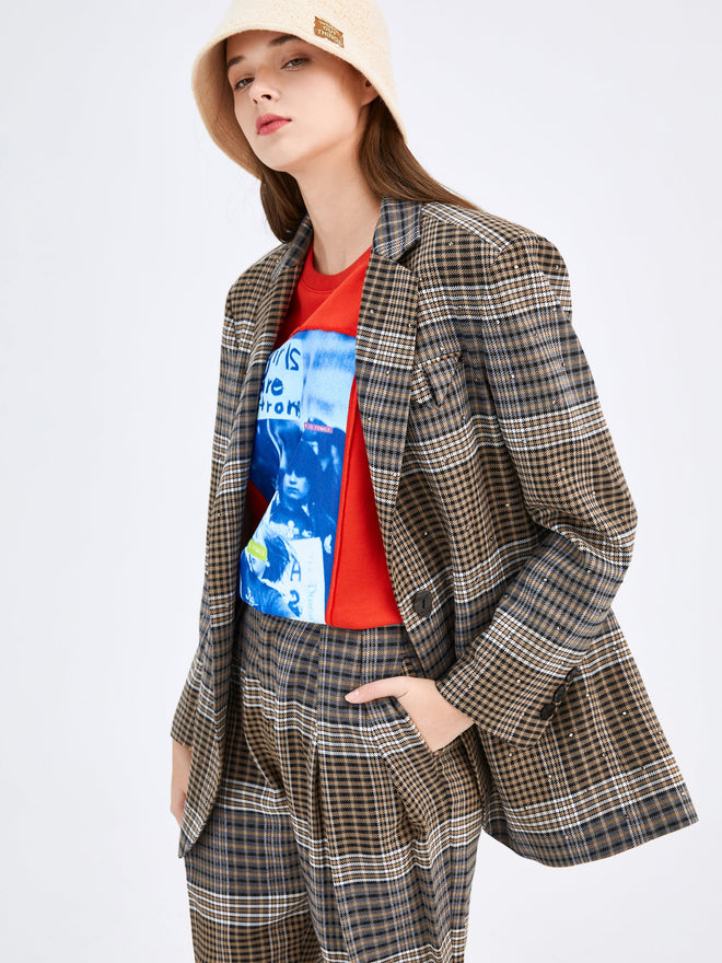 Brown Vintage Plaid Blazer - Urlazh New York