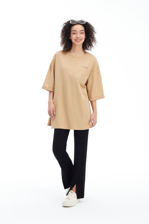 Light Fruit T-Shirt Dress-Khaki