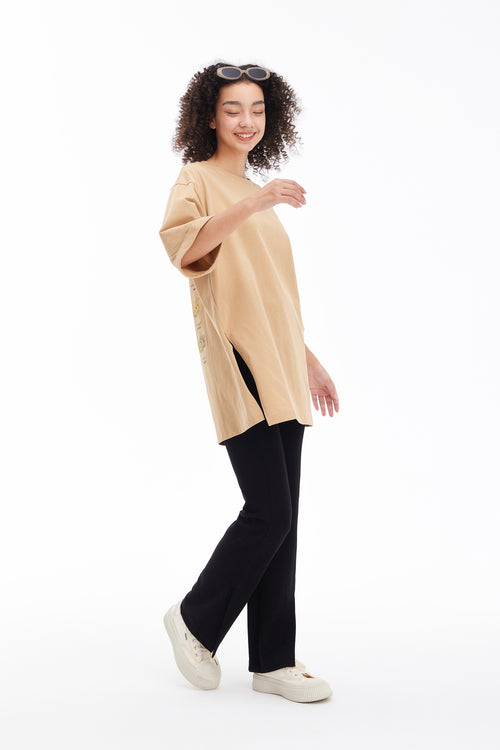 Light Fruit T-Shirt Dress-Khaki