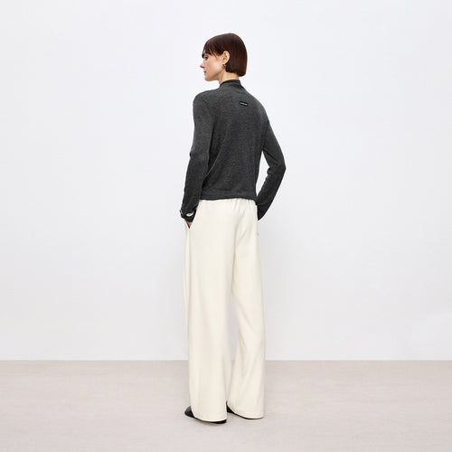 Lace-Trim White Wide-Leg Pants
