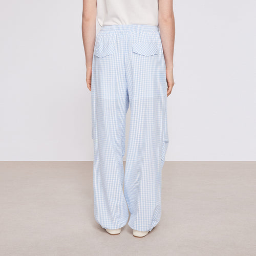 Blue and White Plaid Relaxed Pants