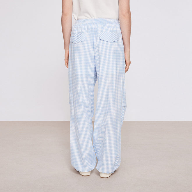 Blue and White Plaid Relaxed Pants