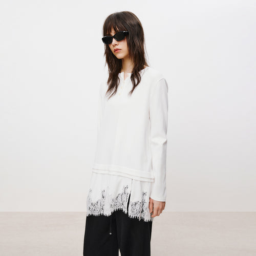 Lace Hem Tee Blouse White