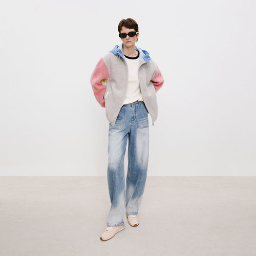 Street-Washed Curved Jeans