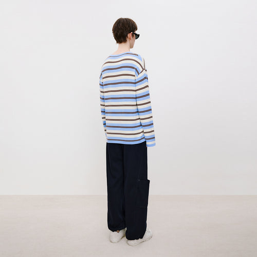 Blue & Brown Stripe Relaxed Sweater