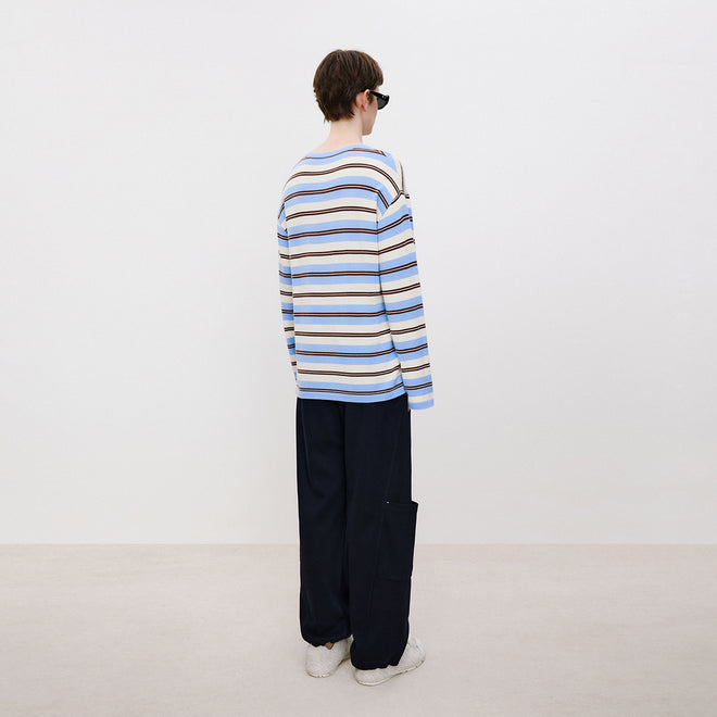 Blue & Brown Stripe Relaxed Sweater