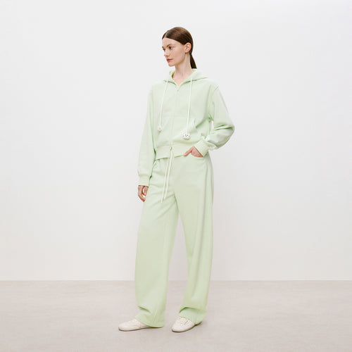 Cat Fleece Sweatpants in Light Green