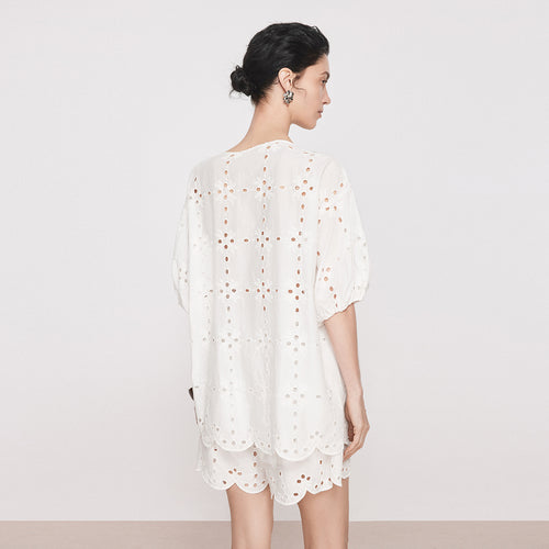 Vacation Style Openwork Embroidered Blouse