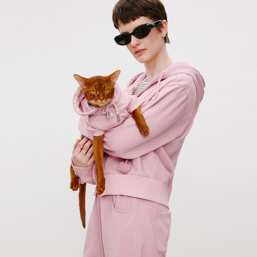 Cat Soft Pink Zip-Up Hoodie