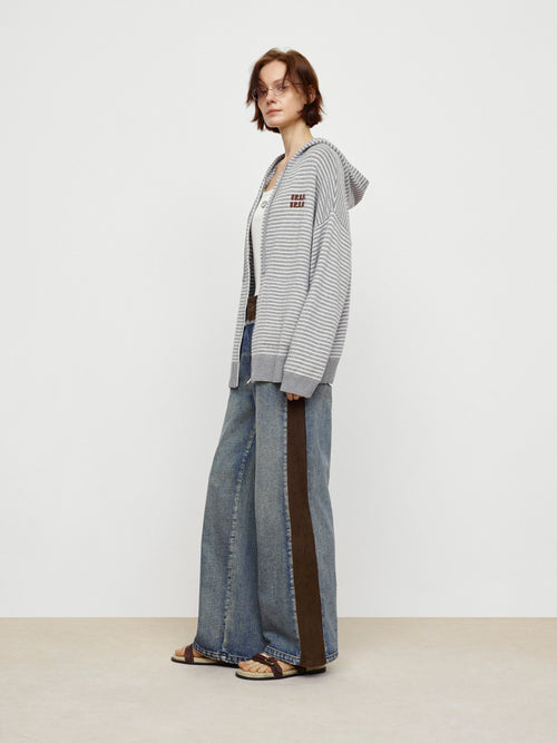 Flower Gray Striped Cardigan