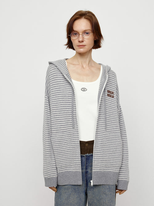 Flower Gray Striped Cardigan