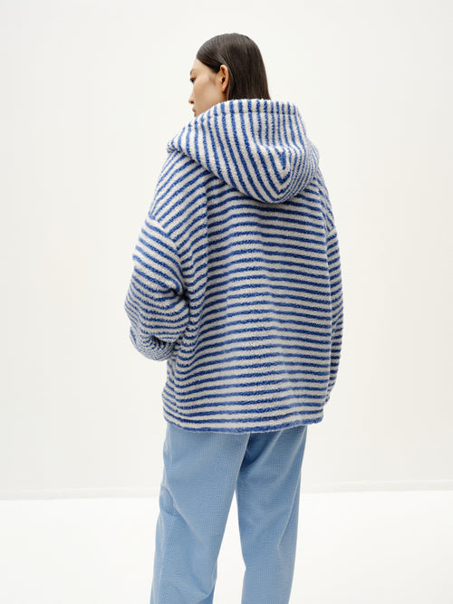 Navy Blue Striped Fleece Sense Coat