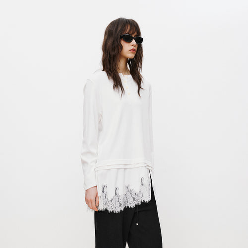 Lace Hem Tee Blouse White
