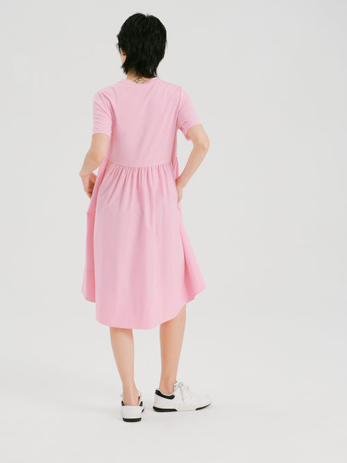 Simple Casual Stitching Dress-Pink