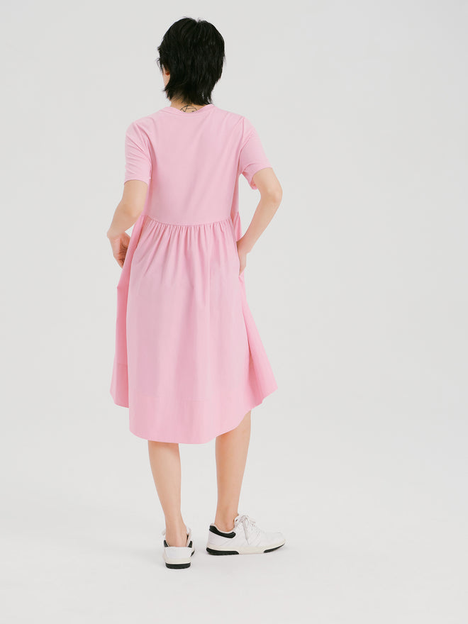シンプルカジュアルステッチドレス-ピンク