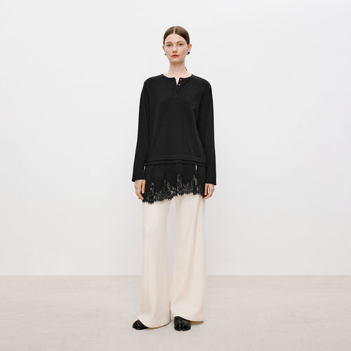 Lace Hem Tee Blouse Black