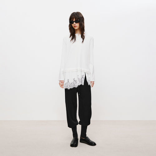 Lace Hem Tee Blouse White