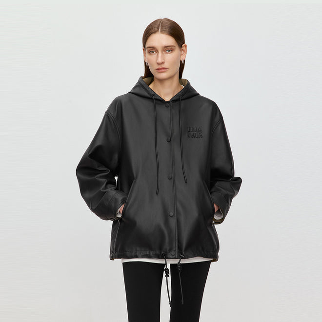Classic Black Hooded Leather Jacket