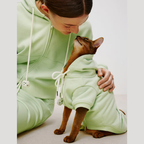 Cat Lime Green Zip-Up Hoodie