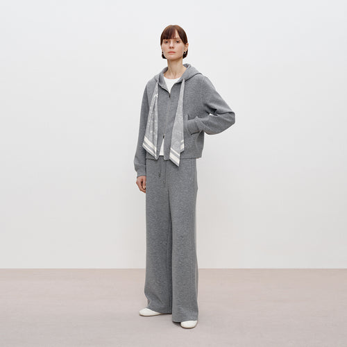Scarf-Accent Cropped Hoodie