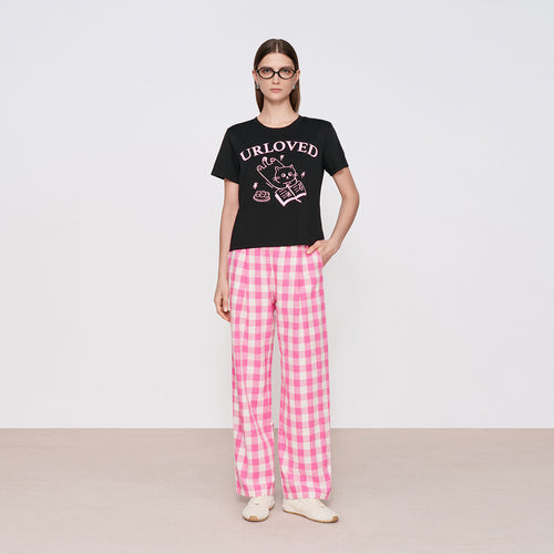Pink Plaid Tapered Pants