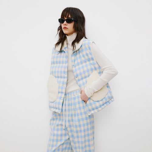 Blue & White Plaid Down Vest