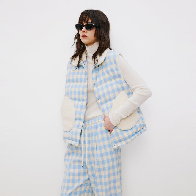 Blue & White Plaid Down Vest