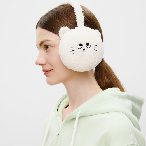 Cream Cat Fuzzy Earmuffs
