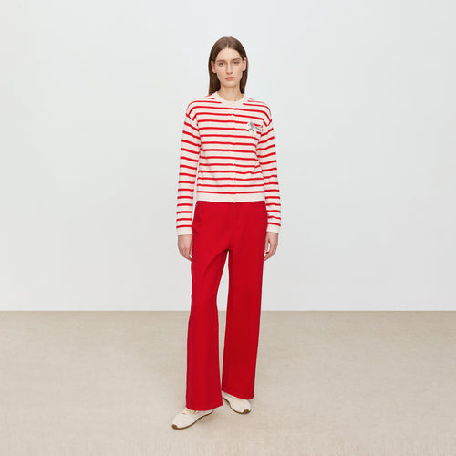 Red and White Striped Cardigan