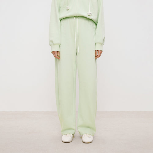 Cat Fleece Sweatpants in Light Green