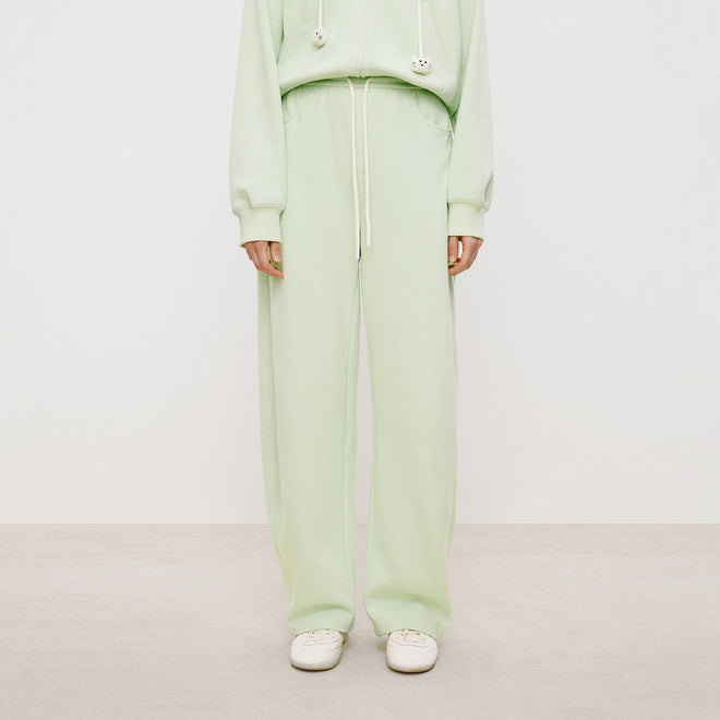 Cat Fleece Sweatpants in Light Green